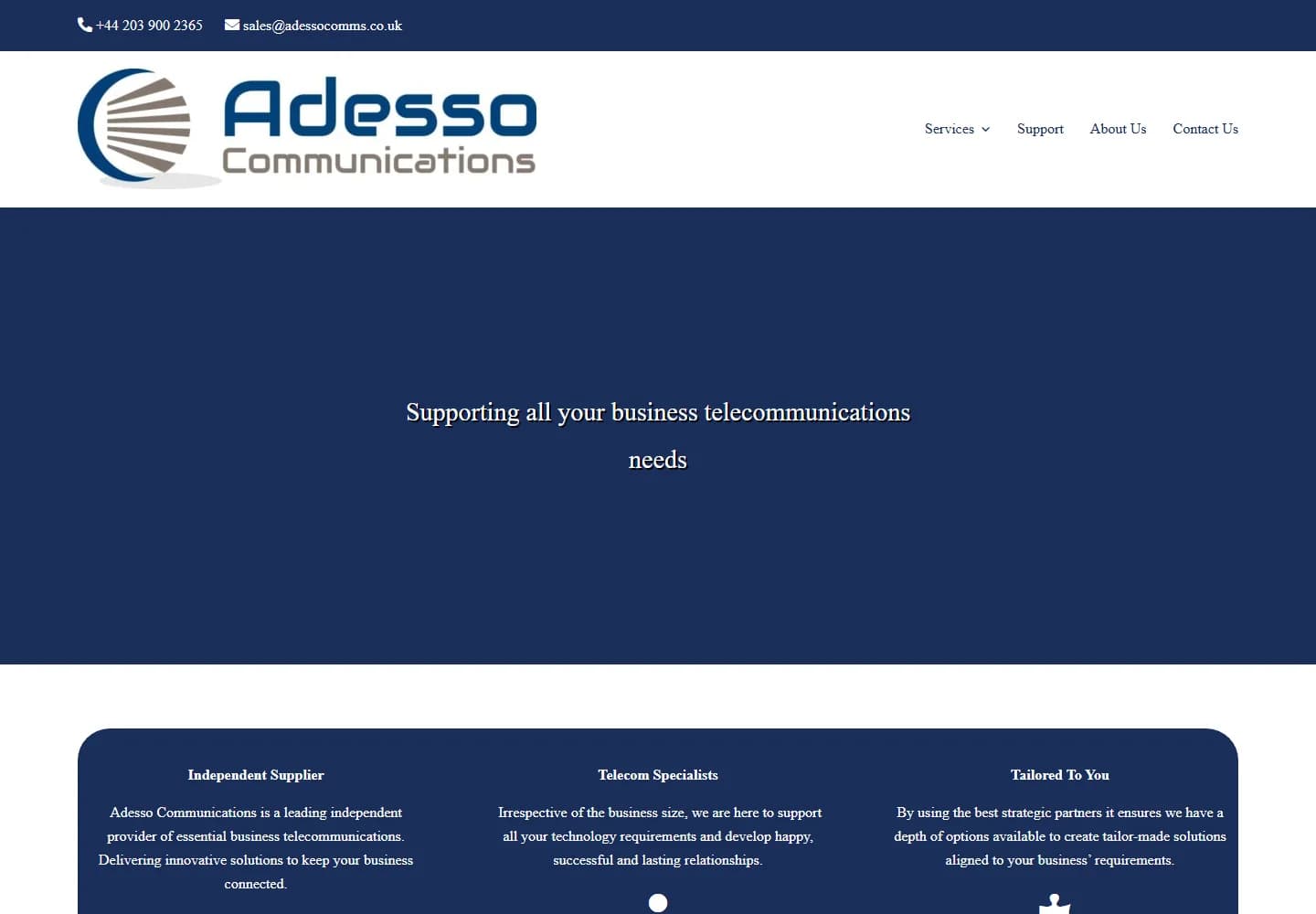 Adesso Communications website homepage