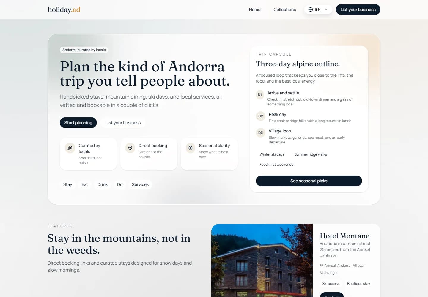 holiday.ad Andorra tourism platform homepage