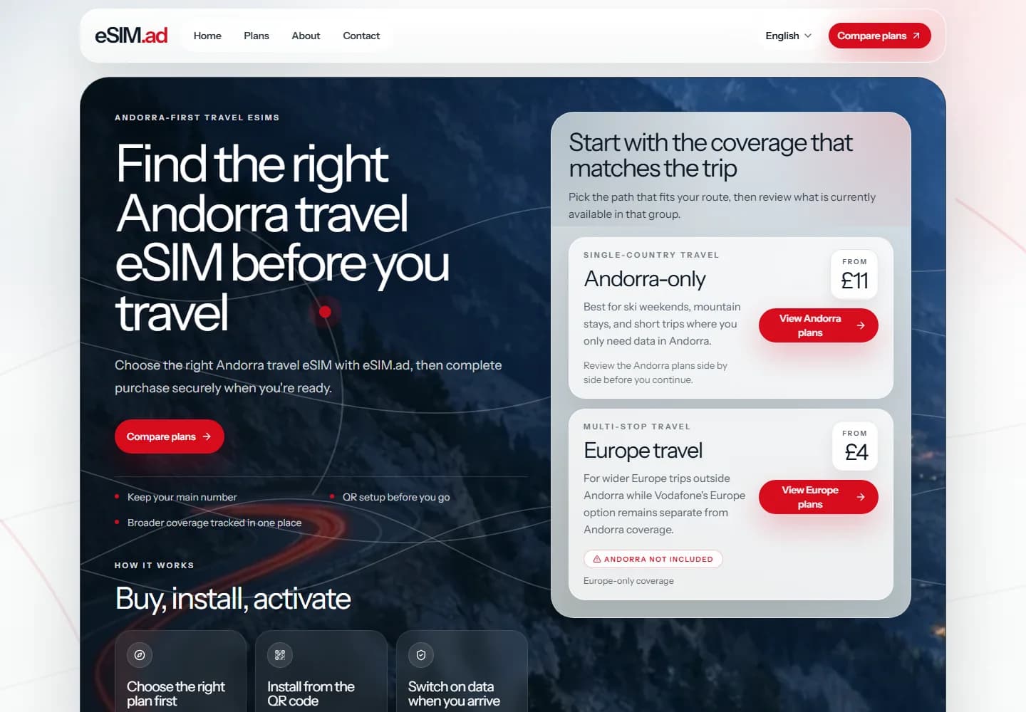 eSIM.ad travel connectivity platform homepage