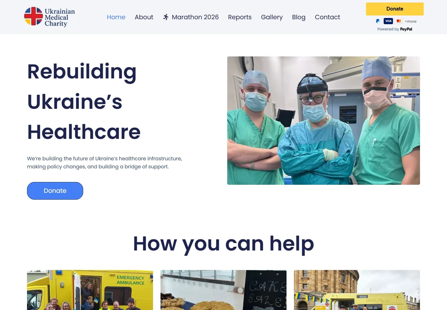 Ukrainian Medical Charity website homepage