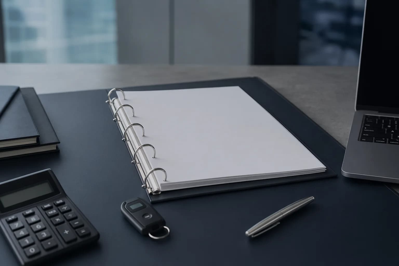 Financial services operations workspace with security and documentation materials